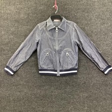 WHY AND 1/2 Jacket Youth 155CM Blue Pinstripe Zip Ring Pockets Bomber Collared