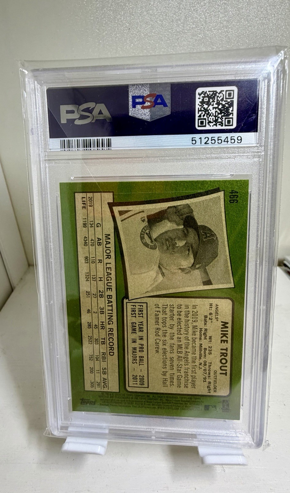 Topps 2020 Heritage Mike Trout #466 Auto PSA 51255459 Angels Black Facsimile view 2