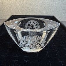Rosenthal Versace Medusa Crystal Bowl Greek Key Signed Luxury Decor