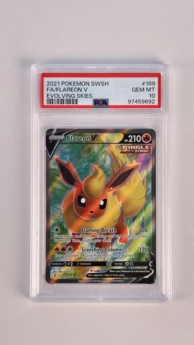 Pokémon Flareon V (Full Art) 169/203 SWSH07: Evolving Skies Holo PSA 10