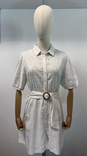 Sezane Marly White Dress Linen Cotton Blend Button Down Belted Size 40