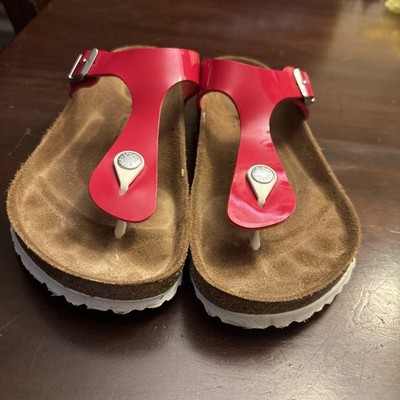 Birkenstock Gizeh Red Patent Thong Sandals Women s EU 39 US 8 Regular Wide