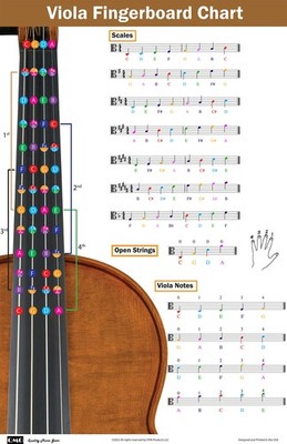 Viola Fingering Chart with Color-Coded Notes, Scales 11x17, Multicolor 