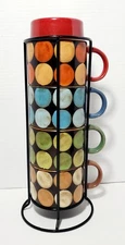 Set Pier 1 Imports Stacking Stoneware Coffee Mugs & Metal Holder Stackable Tower