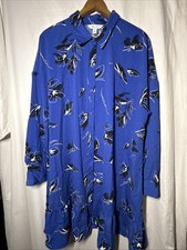 Nine West Shirt Dress Womens XL Blue Floral Ruffle Hem Button Down (no Belt)