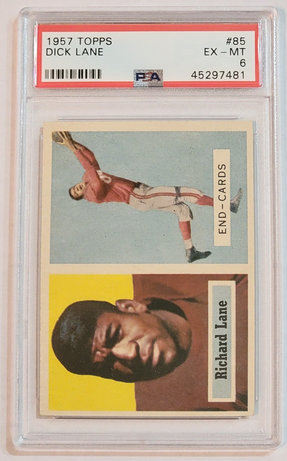 1957 TOPPS #85 DICK LANE RC PSA 6 Lions Rams Cardinals HOF ROOKIE VINTAGE