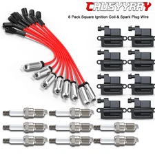 For Chevy GMC 4.8L 5.3L 6.0L 8.1L Square Ignition Coil & Spark Plug Wire Pack 8