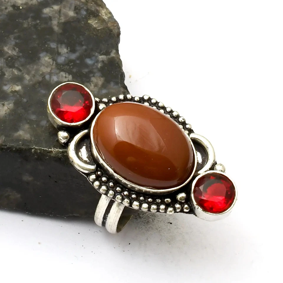 Karneol Granat Edelstein ethnische Handarbeit Ring Schmuck Geschenk US-Größe - 8,5 AR 33437