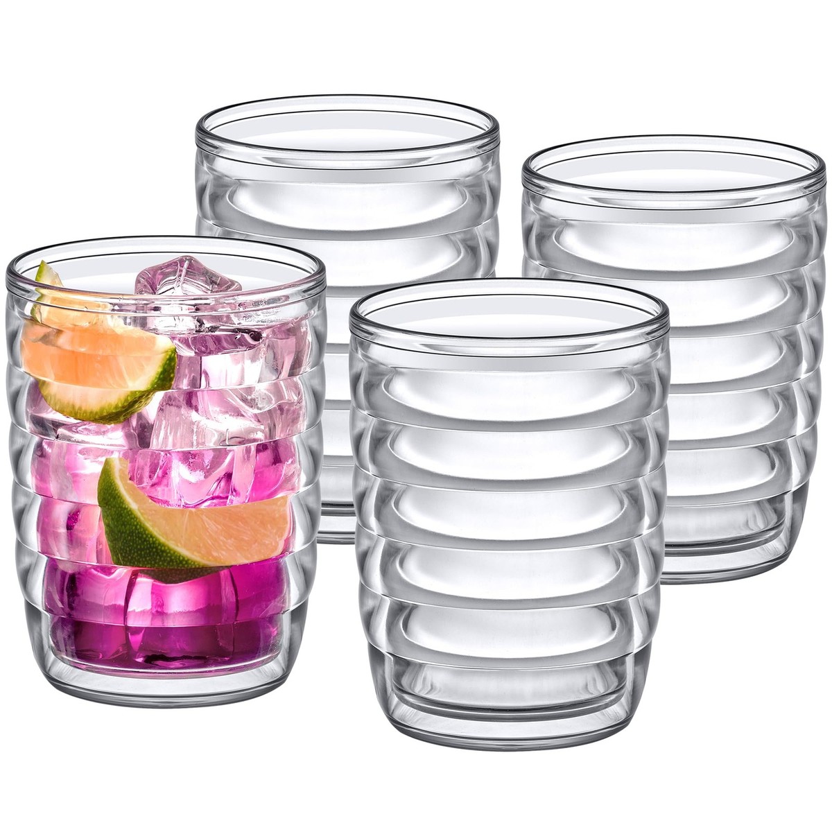 4 Pack 16oz Insulated Plastic Tumblers Double Wall Drinking Glasses