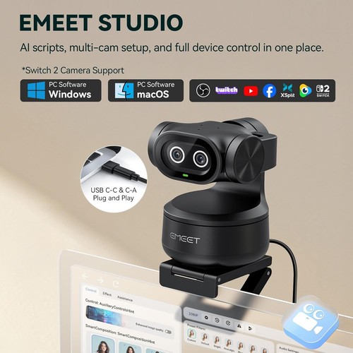 EMEET PIXY Dual-Camera AI-Powered PTZ Camera 4K, AI Tracking, PDAF&AI Autofocus - 第 7/11 張圖片