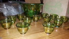 Vtg Indiana Carnival Glass Iridescent Lime Green Punch Bowl Set Complete!