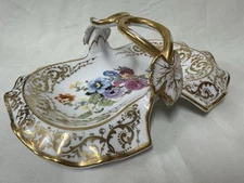 Handled & Divided 'Old Paris Porcelain Style' 9.5" Floral TRAY w/Gold Filigree