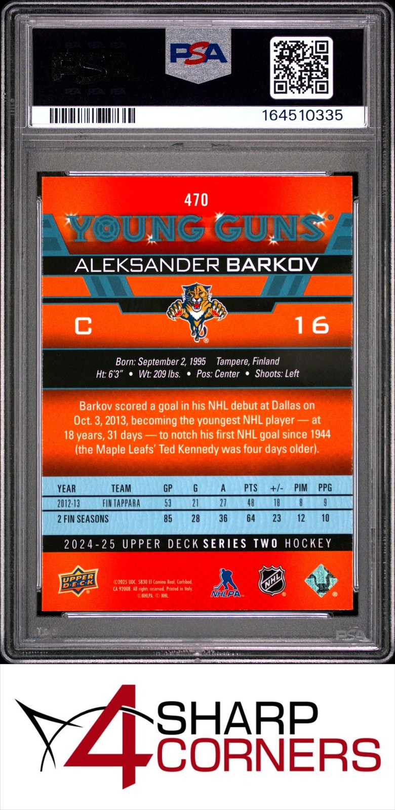 2024 UPPER DECK YOUNG GUNS RENEWED #470 ALEKSANDER BARKOV POP 3 PSA 10 view 2