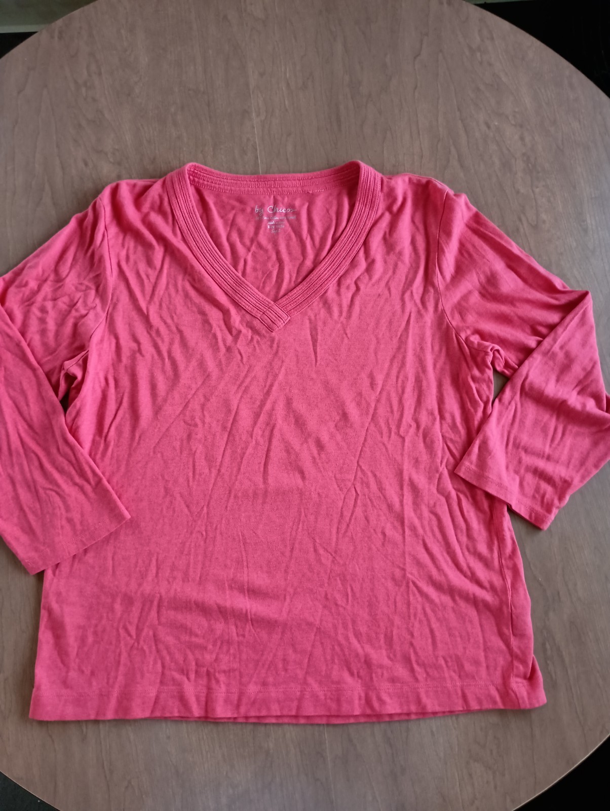 Chico's Women's Red V-Neck Long Sleeve Blouse Shirt Top Size 2
