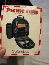 Picnic Time Columbus Picnic Backpack In Blue Utensils, Plates, Wine, Insulated 