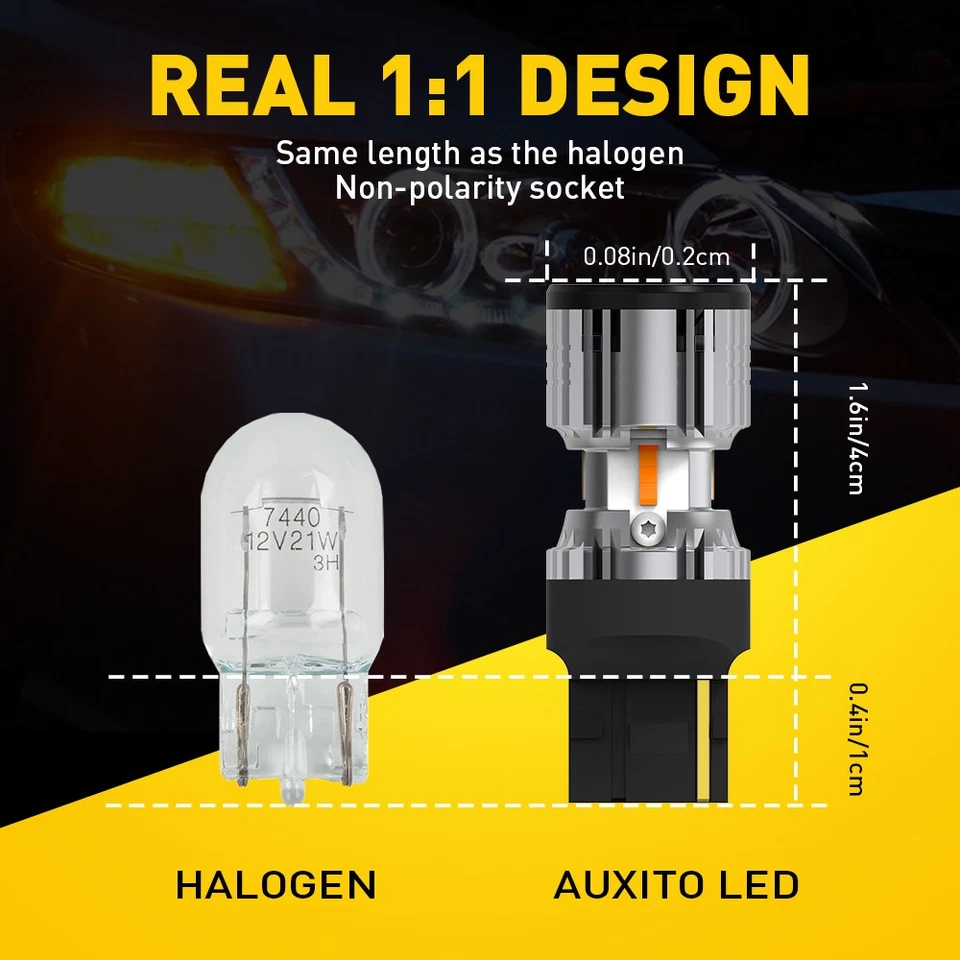 Luz de señal LED de giro AUXITO 7440/7443 Hyper bombillas anti flash ámbar súper brillante Foto 4 de 4