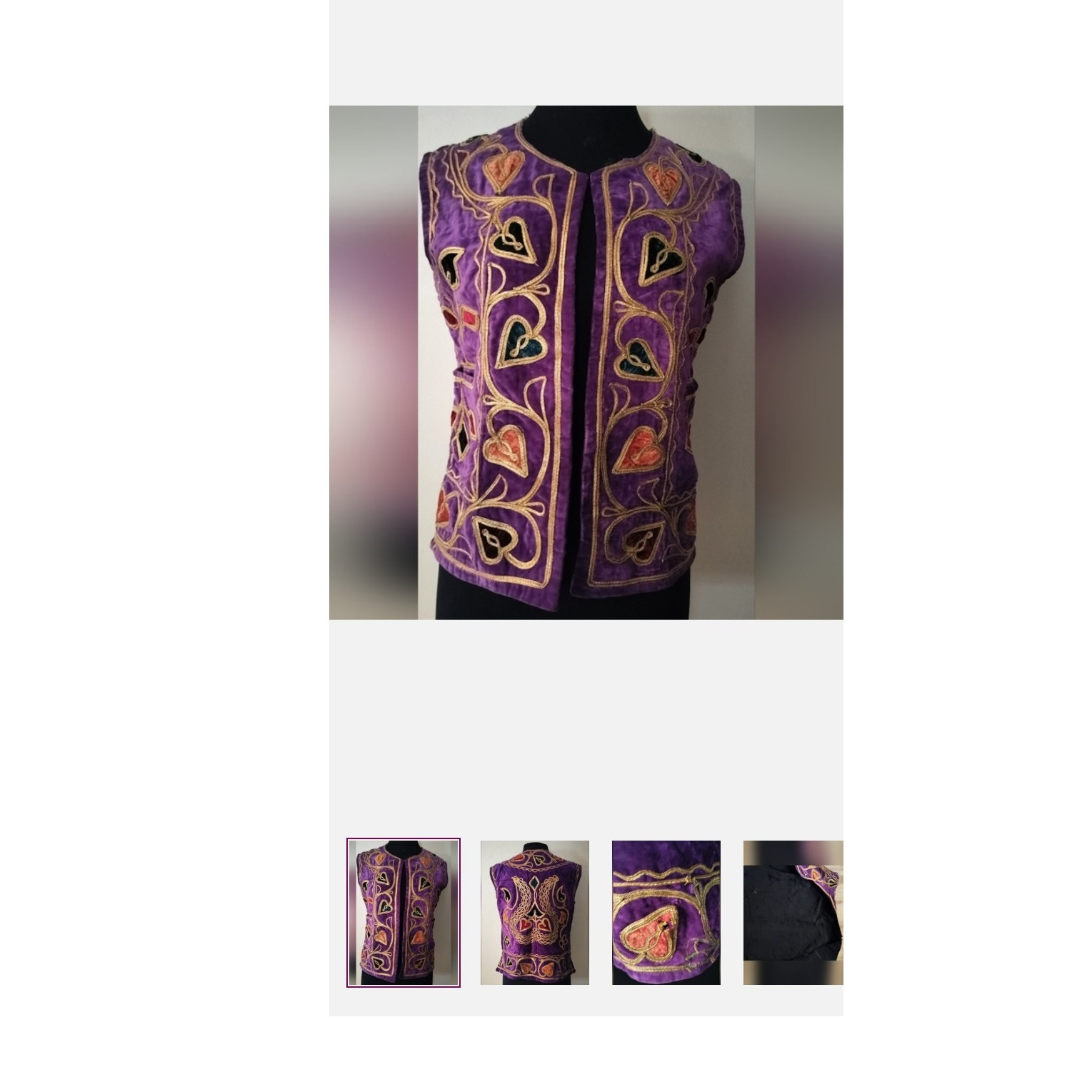 Purple Embroidered Heart Open Front Lined Sleeveless Vest Women’s Size M