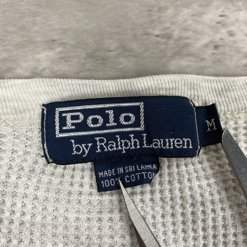 Camisa térmica manga larga vintage años 90 POLO RALPH LAUREN para hombre M gris punto gofre Foto 2 de 4