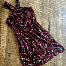 Isabel Marant Etoile Women's Aba Twist Halter Mini Dress Floral Burgundy Sz 36