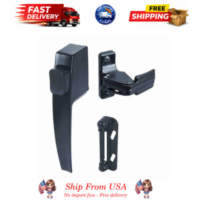 Push Button Screen Storm Door Latch Handle Set Night Lock Lever Metal Door Black