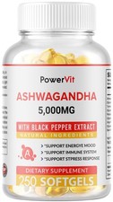 ASHWAGANDHA 5000MG - 120 SOFTGELS HIGH STRENGTH STRESS FATIGUE ANXIETY RELIEF