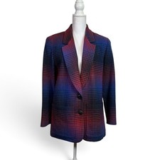 Vintage 60s Pendleton 100 Virgin Wool Made in the USA Ombr Plaid Blazer Size 8