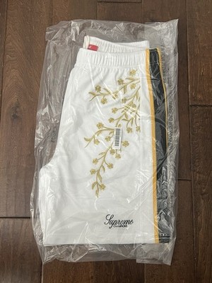 Supreme FW25 Poly Mesh Floral Embroidered Soccer Short White Size