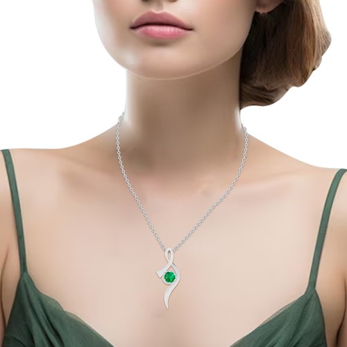 Handmade 925 Sterling Silver Swirl Emerald Round Pendant May #1017 - Picture 4 of 7