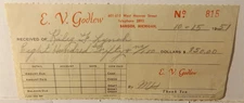 1951 Invoice / Receipt from E.V. GODLEW Bangor, Michigan to Riley Lynch