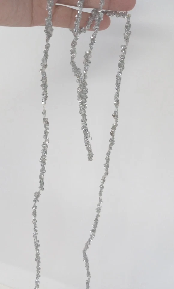 Vtg Silver Sequined Beaded Garland Lot Of 15 Strands Christmas Decoration - Image 2 of 4