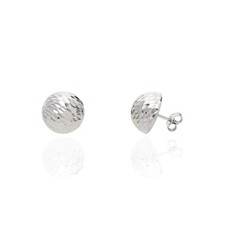 925 Sterling Silver Textured Diamond-Cut Dome Stud Earrings 14mm