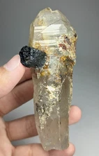 Rutile Quartz Smoky Scepter with Spessartine Garnet, Black Tourmaline & Mica -Pk