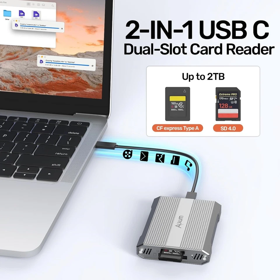 Alxum Aluminium CFexpress Type A & SD 4.0 Dual Card Reader, 10Gbps USB-C Externa - Image 2 of 3