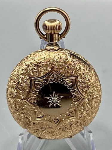 AMERICAN WALTHAM Antique Women's Hunter Case Gold Fob /Pocket Watch For Repair