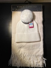 VINCE CAMUTO Scarf  Beanie Women  s Faux Fur Pom White/Cream