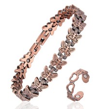 Copper Bracelet and Ring Set for Women, 99.99 Pure Copper Magnetic Bracelet ...