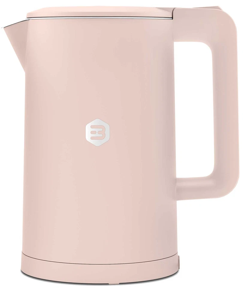 BALTER HOME Balter Edelstahl Wasserkocher 1,7 L Doppelwandig, Kabellos, Teekocher, Pink