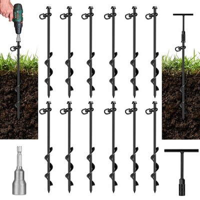 12 Pack Ground Anchor Heavy Duty Earth Anchors with T Handle Hex Wrench & Pow...