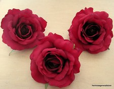 Large 4 1/2" Red Rose Three Piece Lot Large Silk Flower Hair Clips