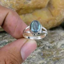 Solid 925 Sterling silver Natural Labradorite Ring Gemstone Jewelry For Her J 85