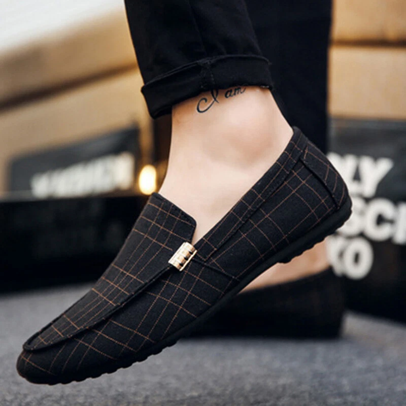 Fashion Mens Canvas Slip On Driving Boat Casual Moccasin Loafer Deck Flat Shoes