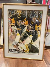 1992 ULF SAMUELSSON PENGUINS TOM MOSSER SIGNED 36X26.25 FRAMED ORIGINAL 1/1 LM