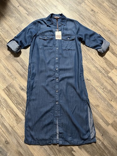 Knox Rose Denim Pocketed Shirt Dress Women's XS Blue 3/4 Sleeve NWT