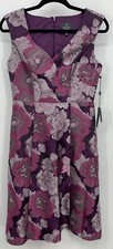 Adrianna Papell Dress 6 Purple Floral Fit Flare V-Neck Sleeveless Women New B77