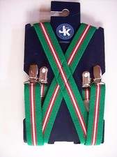 J Khaki Suspenders Boys Adjustable Red Grn Silvertone Metal Clip Holiday NWT