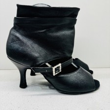 Shine Dancewear Heels Black Leather Dance Shoes Latin Swing Salsa Bootie Sz 36