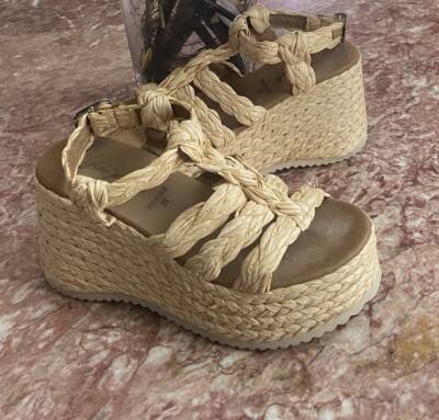 Free People Raffia Rendevous Braid Boho Buckle Platform Sandals 39/ US 9, $240