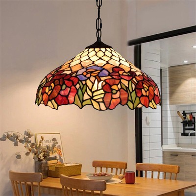 Tiffany Art Decor Floral Pendant Light Living Room Stained Glass Hanging Lamp