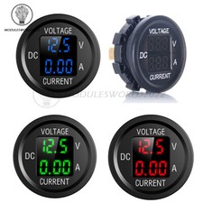 12-24V Dual Voltage Round LED Panel Digital Voltmeter Ammeter Waterproof for Car