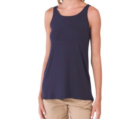 New Eileen Fisher Solid Scoop Neck Long Tank Top Petites PP Midnight The System